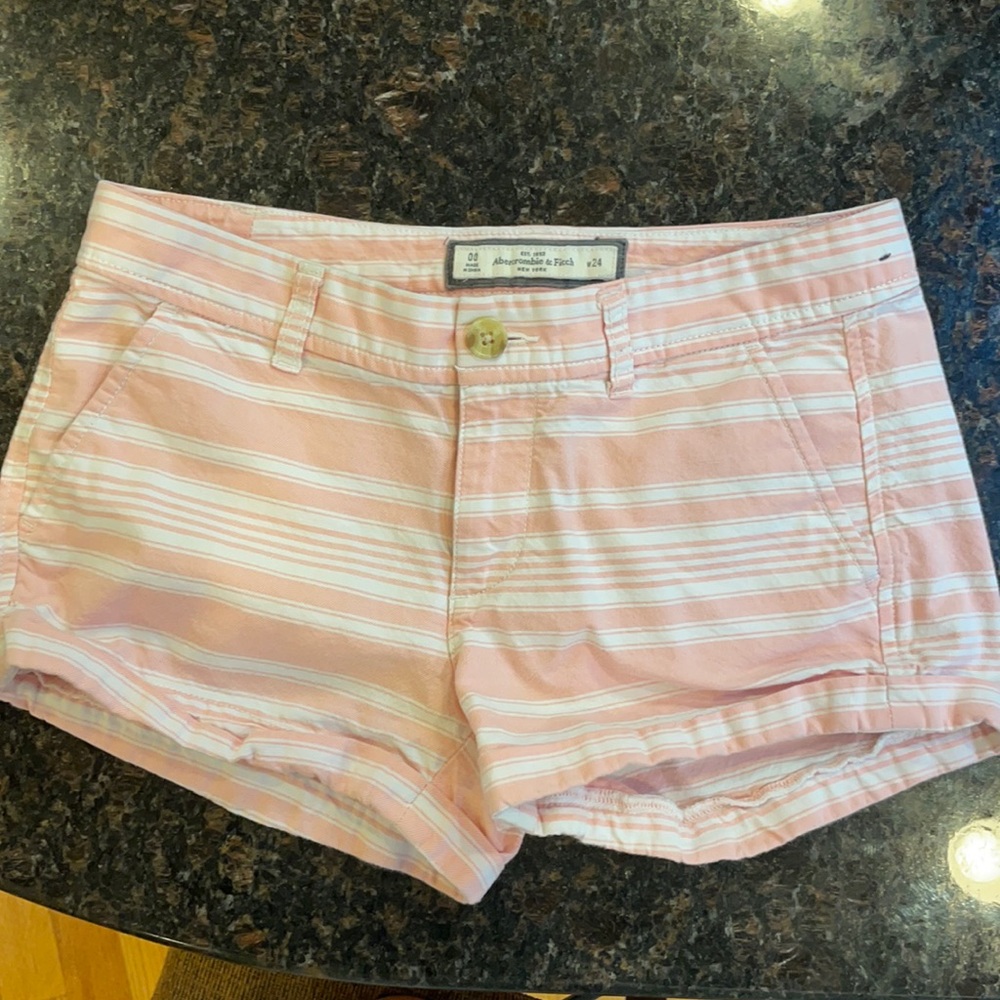 Pink and white striped shorts
